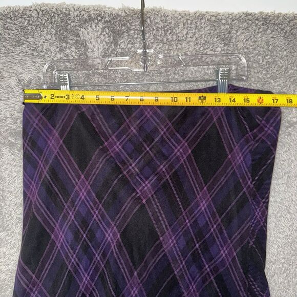 Lauren Ralph Lauren Silk Plaid Midi Skirt Sz 12 Purple Black Gothic Academia - Picture 9 of 10